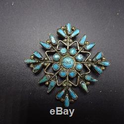 Vintage ZUNI Sterling Silver & Turquoise Petit Point SNOWFLAKE PIN/BROOCH