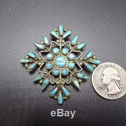 Vintage ZUNI Sterling Silver & Turquoise Petit Point SNOWFLAKE PIN/BROOCH