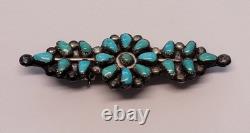 Vintage ZUNI Sterling & Turquoise Pin Brooch Needlepoint Signed