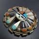Vintage Zuni Sterlingsilver Sun Face Inlay Pin/brooch Pendant Turq Coral Jet Mop