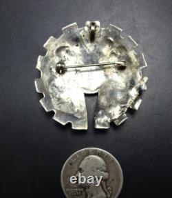 Vintage ZUNI SterlingSilver SUN FACE Inlay PIN/BROOCH PENDANT Turq Coral Jet MOP