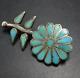 Vintage Zuni Sterlingsilver Turquoise Flat Flush Inlay Flower Pin/pendant Floral