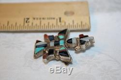 Vintage Zuni 925 Sterling Silver Multi Stone Inlay Kachina Knifewing Brooch Pin