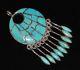 Vintage Zuni Annie Quam Gasper Sterling Silver Turquoise Pin & Pendant Pre-1975