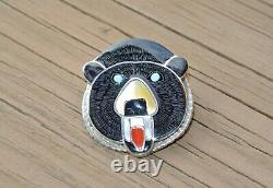 Vintage Zuni Bear Fetish Stone Inlay Paul Peyketewa Jr Pin Brooch Pendant Signed