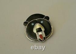 Vintage Zuni Bear Fetish Stone Inlay Paul Peyketewa Jr Pin Brooch Pendant Signed