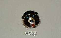 Vintage Zuni Bear Fetish Stone Inlay Paul Peyketewa Jr Pin Brooch Pendant Signed