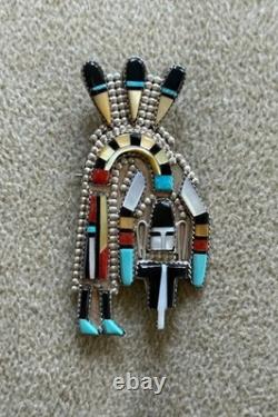 Vintage Zuni Belt Brooch Multi Stone Inlaid Native American Artist signed