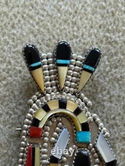 Vintage Zuni Belt Brooch Multi Stone Inlaid Native American Artist signed