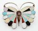 Vintage Zuni Butterfly Multi Color Inlaid Sterling Silver 2 In 1 Pendant Pin