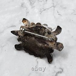 Vintage Zuni Cowrie Shell Turtle Turquoise Brooch Sterling Pin Native American