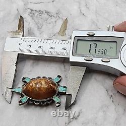 Vintage Zuni Cowrie Shell Turtle Turquoise Brooch Sterling Pin Native American