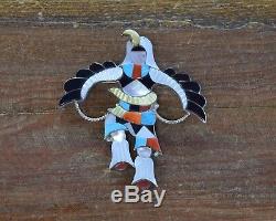 Vintage Zuni Eagle Dancer Kachina Multi-Stone Inlay Sterling Silver Pin/Pendant
