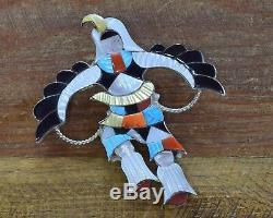 Vintage Zuni Eagle Dancer Kachina Multi-Stone Inlay Sterling Silver Pin/Pendant