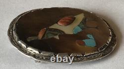 Vintage Zuni Effie Qualo Sterling Silver Inlay Quail Pin/Pendant