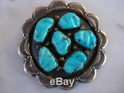 Vintage Zuni George & Lupeta Leekity Carved Turquoise Cast Sterling Pendant Pin