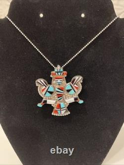Vintage Zuni HE Cellicion Knifewing Sterling Silver Inlay Pin Pendant 20