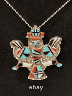 Vintage Zuni HE Cellicion Knifewing Sterling Silver Inlay Pin Pendant 20