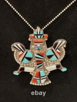 Vintage Zuni HE Cellicion Knifewing Sterling Silver Inlay Pin Pendant 20