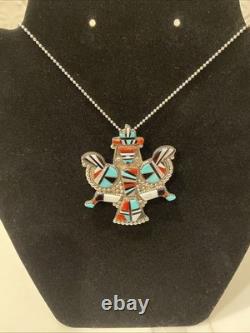 Vintage Zuni HE Cellicion Knifewing Sterling Silver Inlay Pin Pendant 20