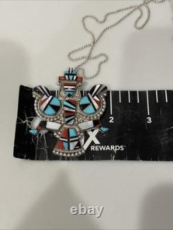 Vintage Zuni HE Cellicion Knifewing Sterling Silver Inlay Pin Pendant 20