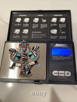 Vintage Zuni HE Cellicion Knifewing Sterling Silver Inlay Pin Pendant 20