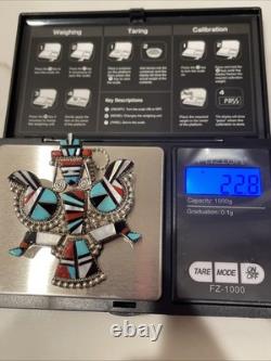 Vintage Zuni HE Cellicion Knifewing Sterling Silver Inlay Pin Pendant 20