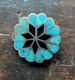 Vintage Zuni Handmade Sterling Silver Turquoise Jet Inlay Floral Pin Brooch 1&frac14;