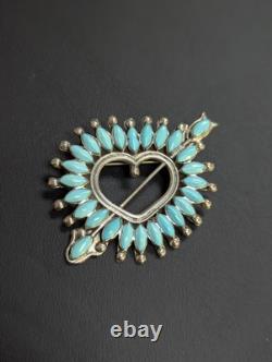 Vintage Zuni Heart & Arrow Pin Pendant Brooch with turquoise
