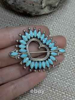 Vintage Zuni Heart & Arrow Pin Pendant Brooch with turquoise
