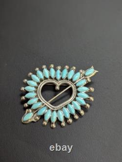 Vintage Zuni Heart & Arrow Pin Pendant Brooch with turquoise