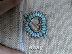 Vintage Zuni Heart & Arrow Pin Pendant Brooch with turquoise