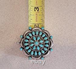 Vintage Zuni Homer Vacit HV Sterling Silver Turquoise Cluster Pin Pendant Brooch