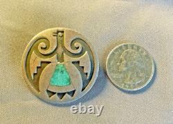 Vintage Zuni, Hopi, Navajo Indian Silver Overlay Thunderbird Pin Turquoise Inlay