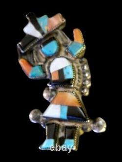 Vintage Zuni Indian Rainbow Man Inlay Turquoise Silver Pin