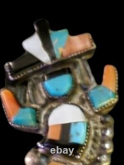 Vintage Zuni Indian Rainbow Man Inlay Turquoise Silver Pin