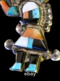 Vintage Zuni Indian Rainbow Man Inlay Turquoise Silver Pin