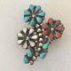 Vintage Zuni Indian Silver Brooch Pendant Flower Pin Turquoise Coral Mop