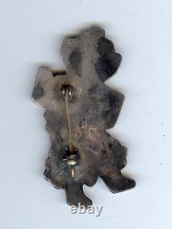 Vintage Zuni Indian Silver Coral Onyx & Turquoise Inlay Rainbow Man Pin Brooch