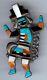 Vintage Zuni Indian Silver Inlaid Coral Onyx Turquoise Rainbow Man Pin Brooch