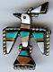 Vintage Zuni Indian Silver Inlaid Coral Turquoise Onyx Thunderbird Pin Brooch
