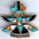 Vintage Zuni Indian Silver Inlaid Turquoise Coral Shell Onyx Knifewing Man Pin