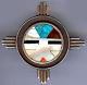 Vintage Zuni Indian Silver Inlaid Turquoise Coral Shell Onyx Sun God Pin