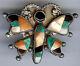 Vintage Zuni Indian Silver Stone Inlay Turquoise Coral Butterfly Pin Brooch