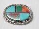 Vintage Zuni Indian Sterling Silver Stone Fine Inlay Pin Large Size Xlnt