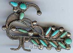 Vintage Zuni Indian Sterling Silver Turquoise Peacock Bird Pin