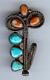 Vintage Zuni Indian Turquoise Coral Flower Pin Brooch