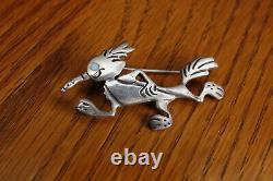 Vintage Zuni Inlaid Turquoise Sterling Silver Roadrunner and Wile E Coyote Pins