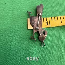 Vintage Zuni Inlay Roadrunner Brooch Pin Sterling Turquoise Coral Abalone