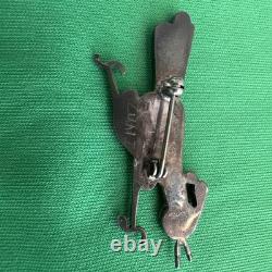 Vintage Zuni Inlay Roadrunner Brooch Pin Sterling Turquoise Coral Abalone